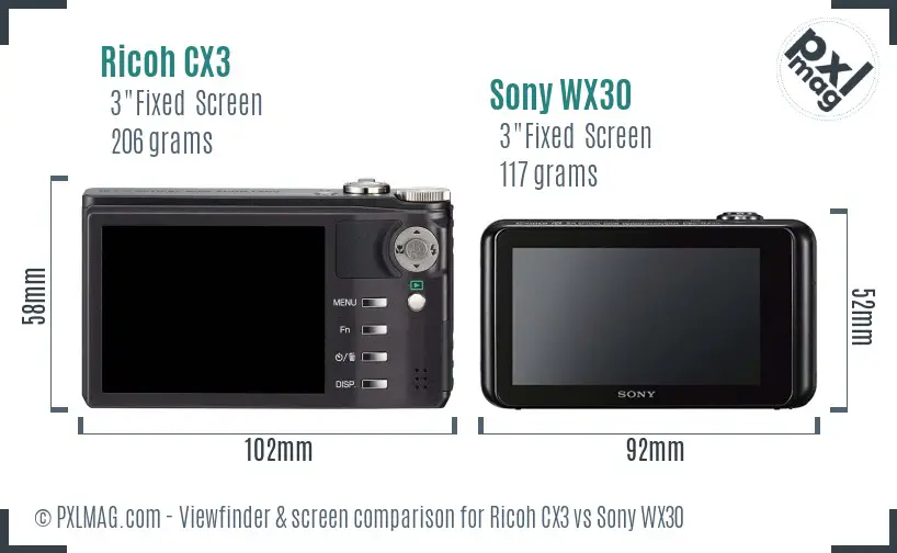 Ricoh CX3 vs Sony WX30 Screen and Viewfinder comparison