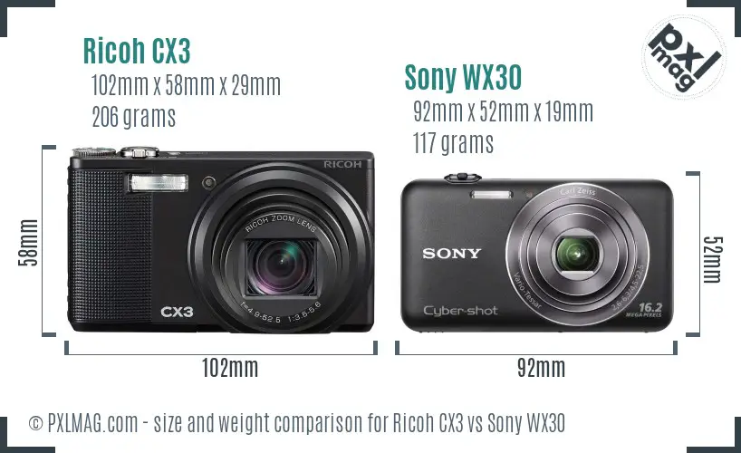 Ricoh CX3 vs Sony WX30 size comparison