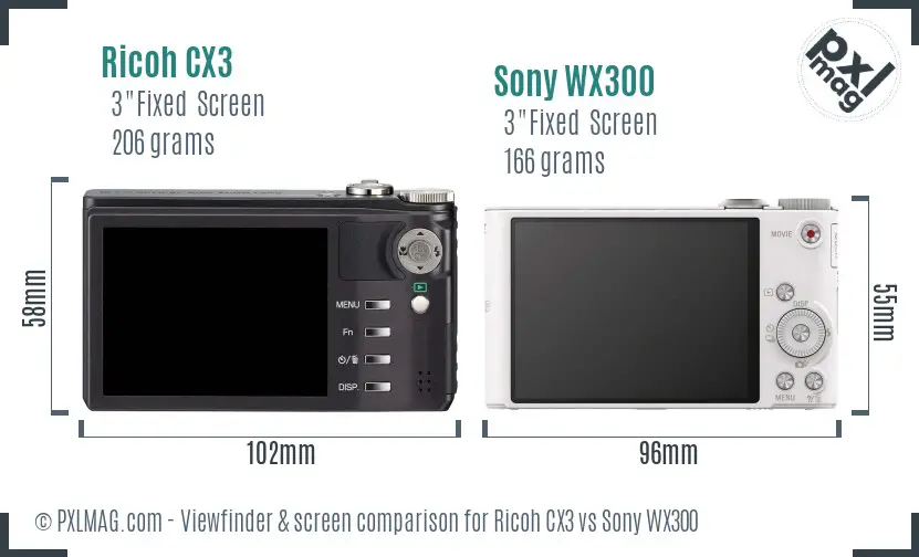 Ricoh CX3 vs Sony WX300 Screen and Viewfinder comparison