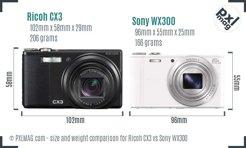 Ricoh CX3 vs Sony WX300 size comparison