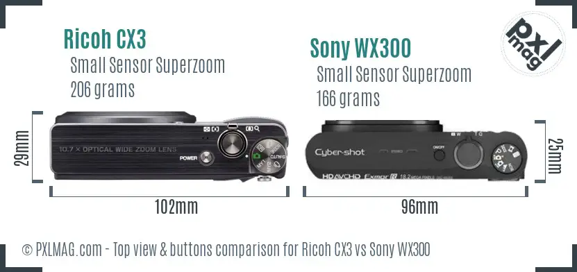 Ricoh CX3 vs Sony WX300 top view buttons comparison