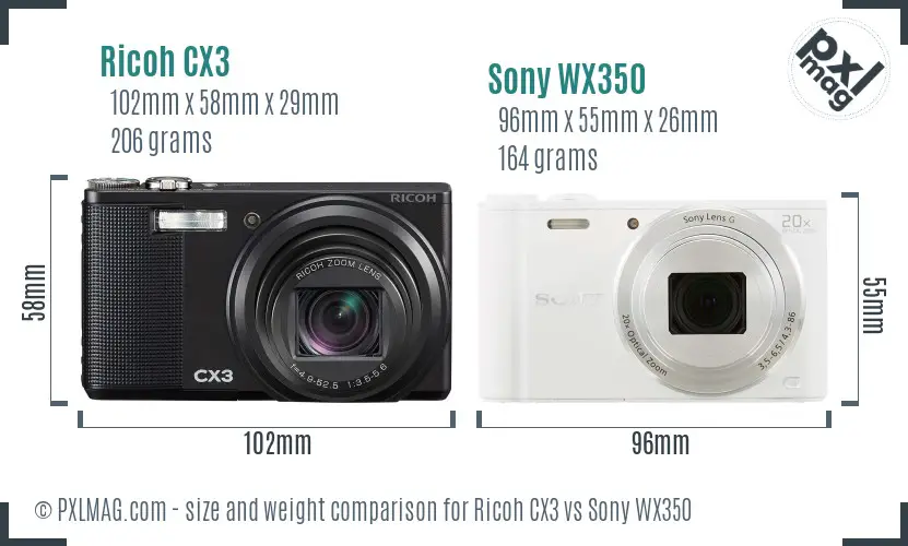 Ricoh CX3 vs Sony WX350 size comparison