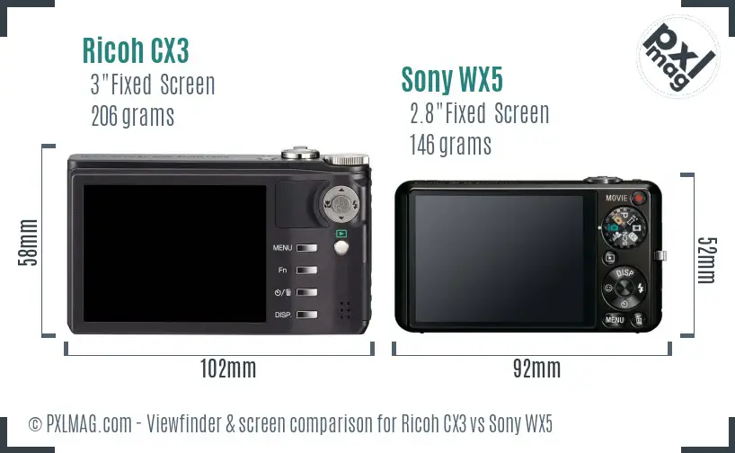 Ricoh CX3 vs Sony WX5 Screen and Viewfinder comparison