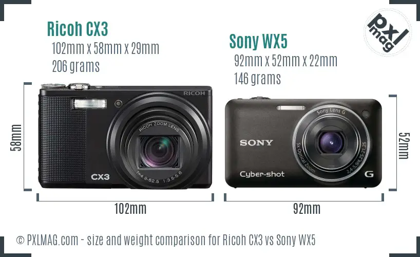 Ricoh CX3 vs Sony WX5 size comparison