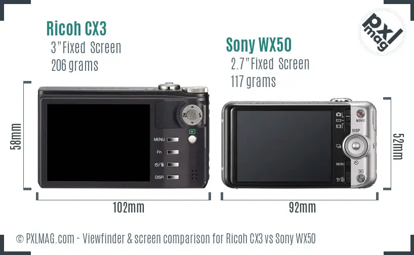 Ricoh CX3 vs Sony WX50 Screen and Viewfinder comparison