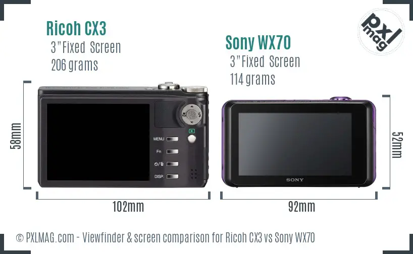 Ricoh CX3 vs Sony WX70 Screen and Viewfinder comparison