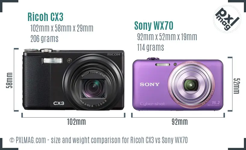 Ricoh CX3 vs Sony WX70 size comparison