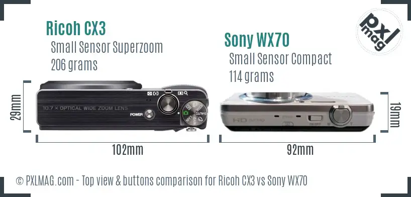 Ricoh CX3 vs Sony WX70 top view buttons comparison