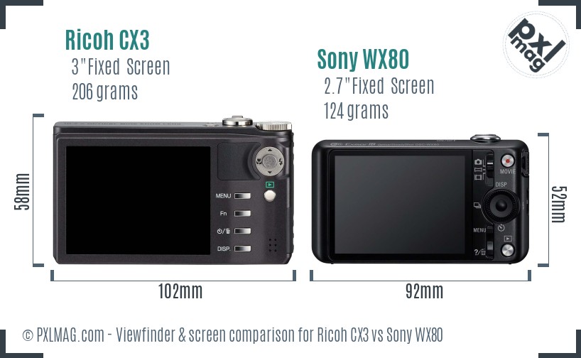 Ricoh CX3 vs Sony WX80 Screen and Viewfinder comparison