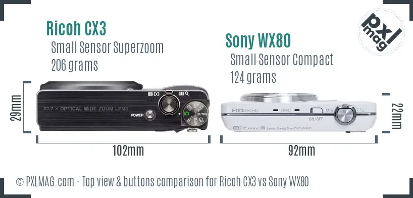 Ricoh CX3 vs Sony WX80 top view buttons comparison