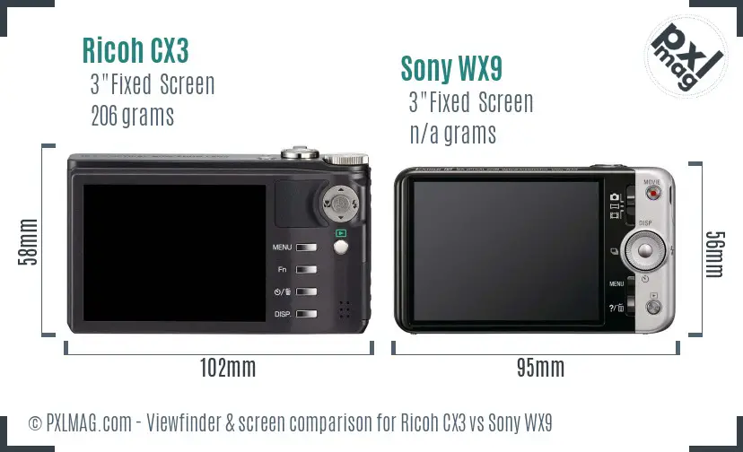 Ricoh CX3 vs Sony WX9 Screen and Viewfinder comparison