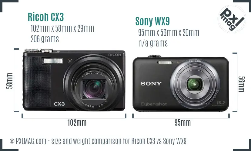 Ricoh CX3 vs Sony WX9 size comparison