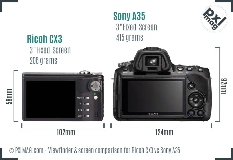 Ricoh CX3 vs Sony A35 Screen and Viewfinder comparison