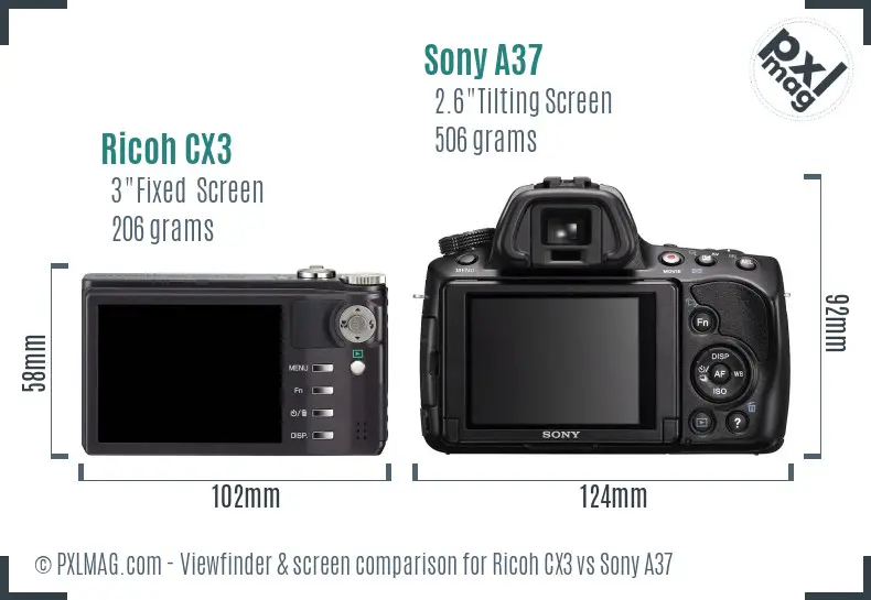 Ricoh CX3 vs Sony A37 Screen and Viewfinder comparison