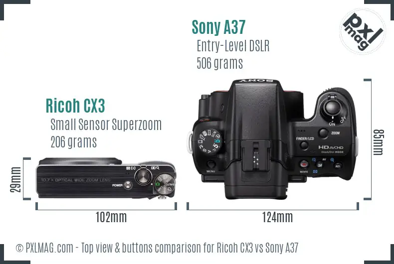 Ricoh CX3 vs Sony A37 top view buttons comparison