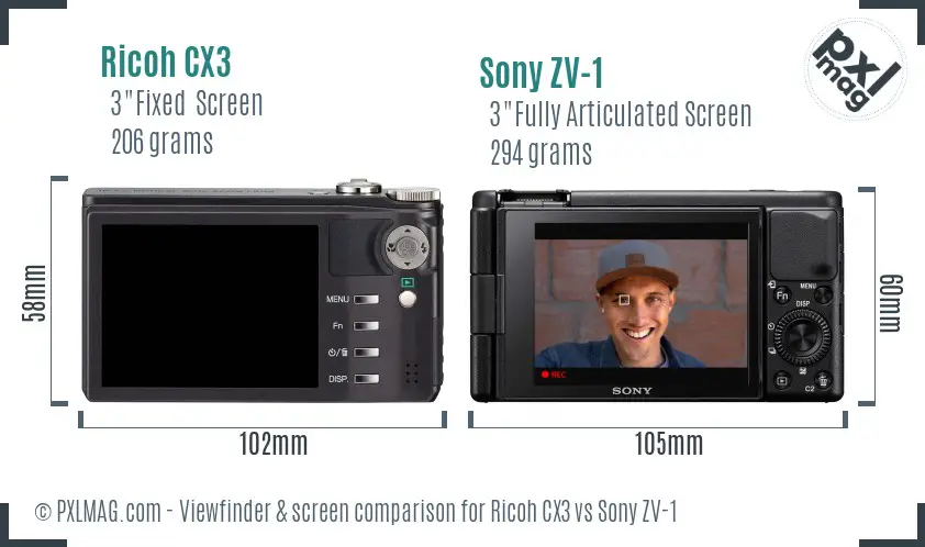 Ricoh CX3 vs Sony ZV-1 Screen and Viewfinder comparison
