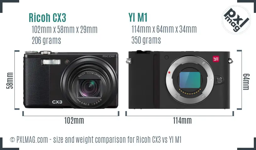 Ricoh CX3 vs YI M1 size comparison