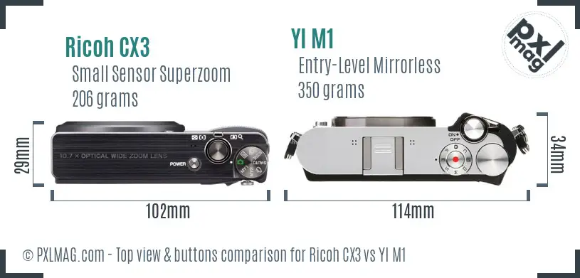 Ricoh CX3 vs YI M1 top view buttons comparison