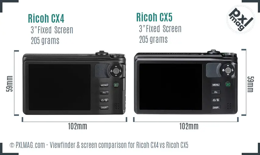 Ricoh CX4 vs Ricoh CX5 Screen and Viewfinder comparison