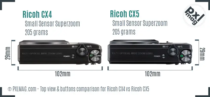 Ricoh CX4 vs Ricoh CX5 top view buttons comparison