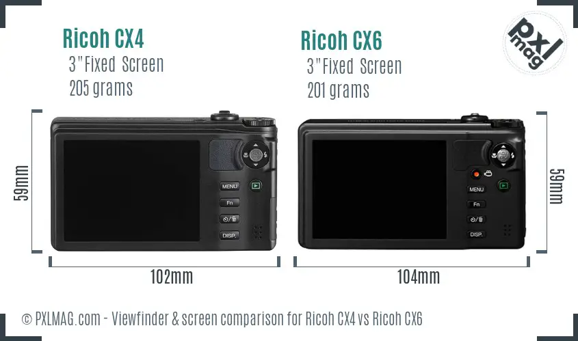Ricoh CX4 vs Ricoh CX6 Screen and Viewfinder comparison