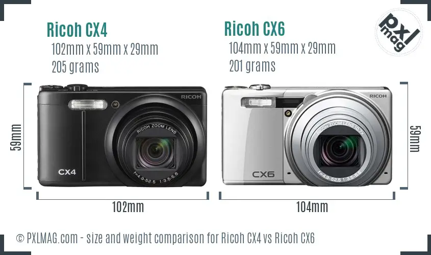 Ricoh CX4 vs Ricoh CX6 size comparison