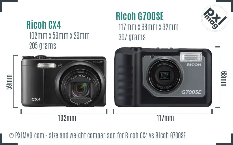 Ricoh CX4 vs Ricoh G700SE size comparison