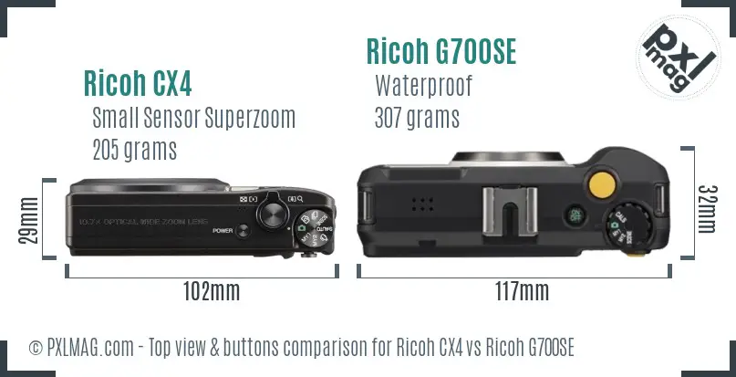 Ricoh CX4 vs Ricoh G700SE top view buttons comparison