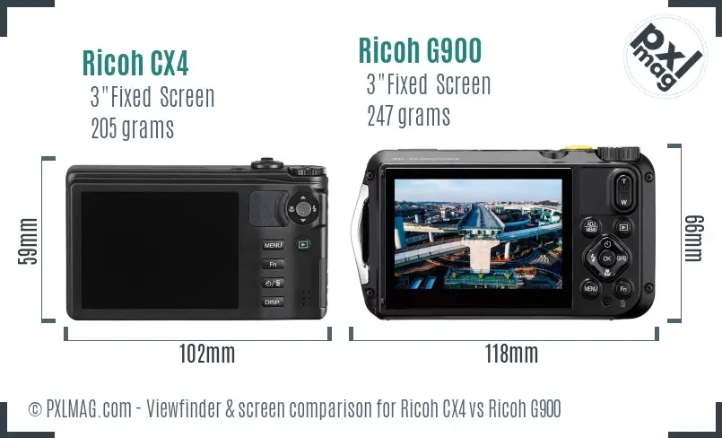 Ricoh CX4 vs Ricoh G900 Screen and Viewfinder comparison