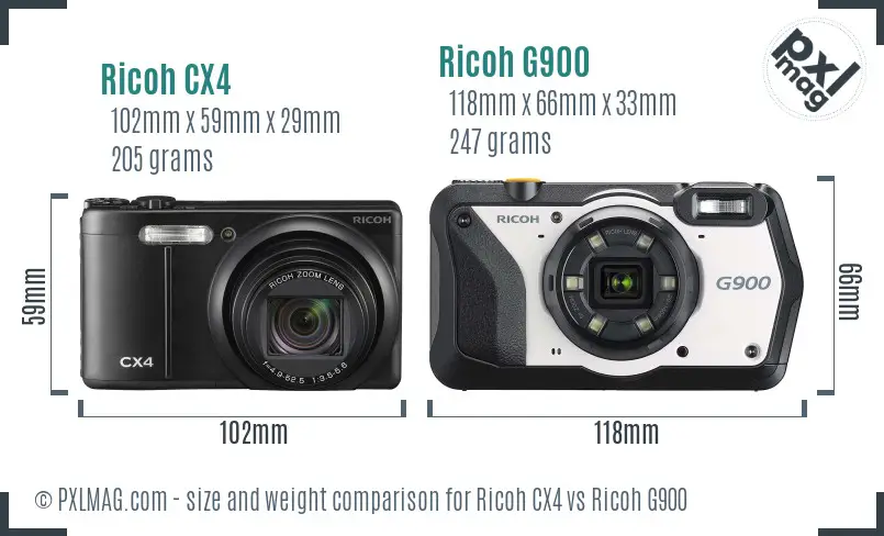 Ricoh CX4 vs Ricoh G900 size comparison