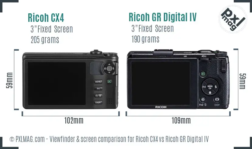 Ricoh CX4 vs Ricoh GR Digital IV Screen and Viewfinder comparison