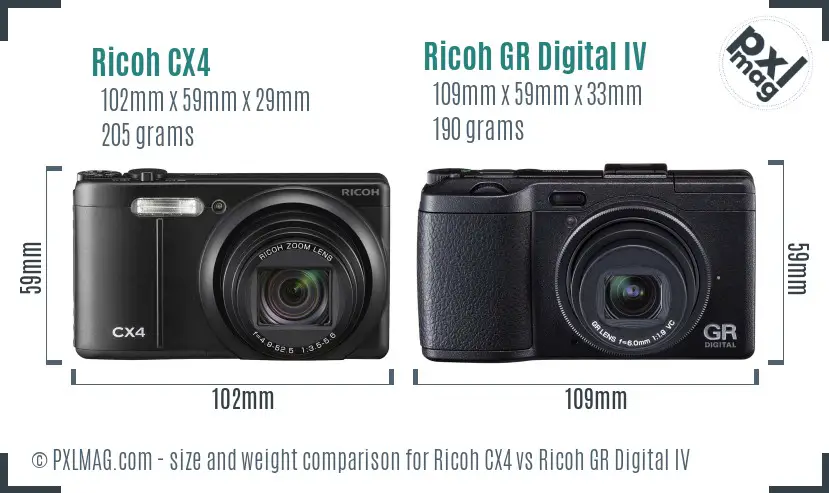 Ricoh CX4 vs Ricoh GR Digital IV size comparison