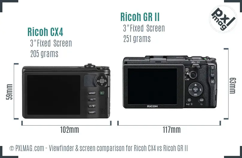 Ricoh CX4 vs Ricoh GR II Screen and Viewfinder comparison