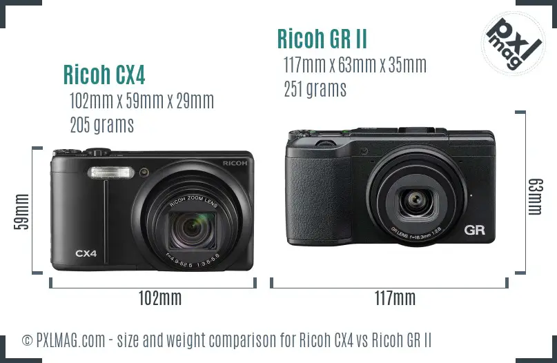Ricoh CX4 vs Ricoh GR II size comparison