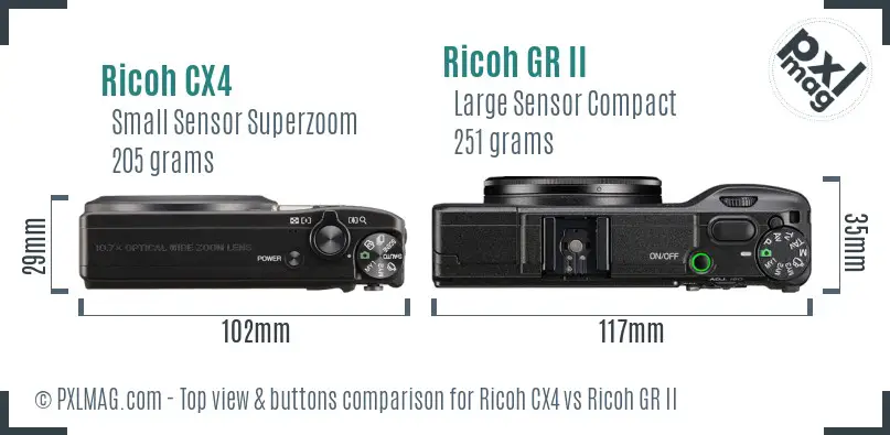 Ricoh CX4 vs Ricoh GR II top view buttons comparison