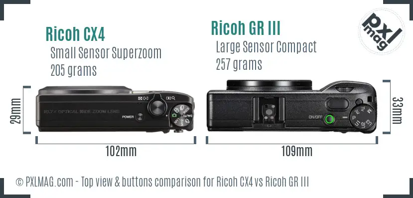 Ricoh CX4 vs Ricoh GR III top view buttons comparison