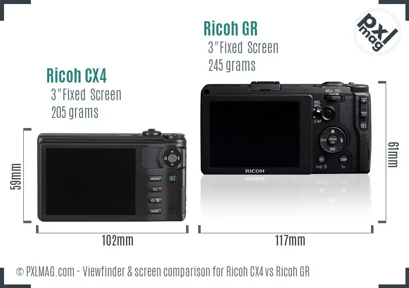 Ricoh CX4 vs Ricoh GR Screen and Viewfinder comparison