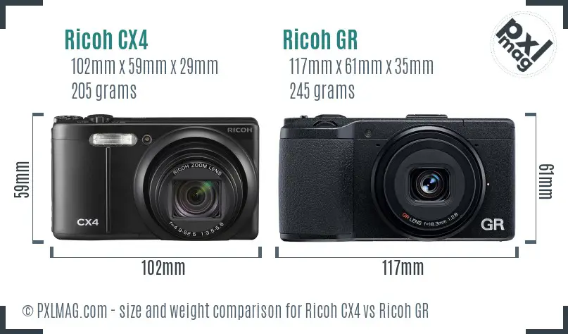 Ricoh CX4 vs Ricoh GR size comparison