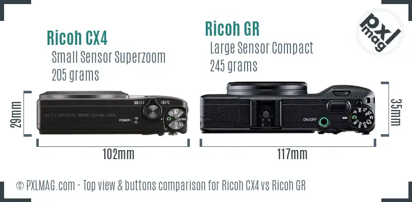 Ricoh CX4 vs Ricoh GR top view buttons comparison