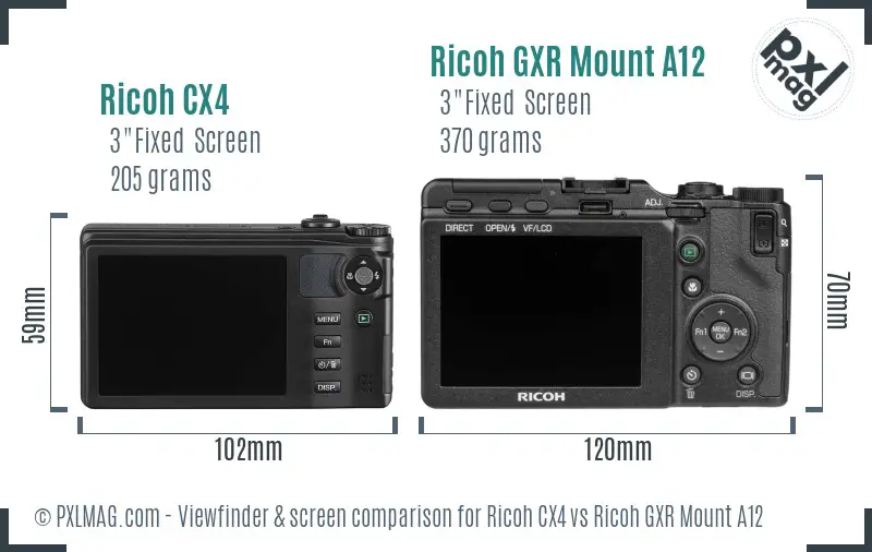 Ricoh CX4 vs Ricoh GXR Mount A12 Screen and Viewfinder comparison