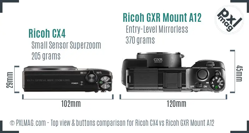 Ricoh CX4 vs Ricoh GXR Mount A12 top view buttons comparison