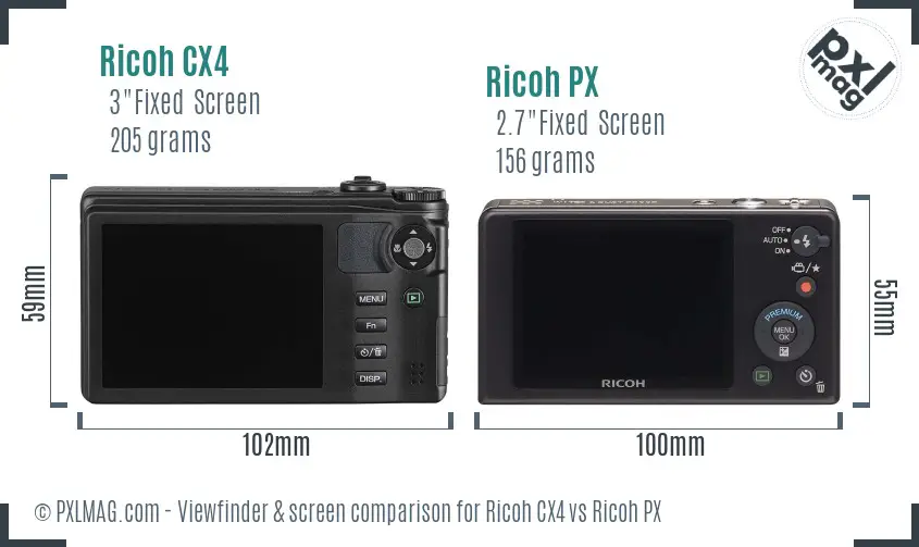 Ricoh CX4 vs Ricoh PX Screen and Viewfinder comparison
