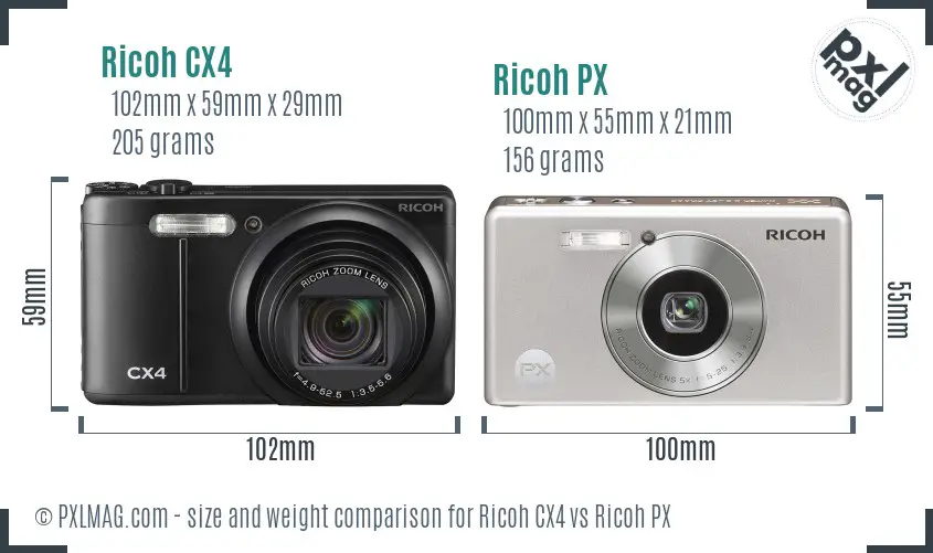 Ricoh CX4 vs Ricoh PX size comparison