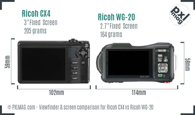Ricoh CX4 vs Ricoh WG-20 Screen and Viewfinder comparison