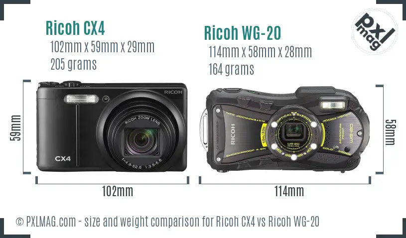 Ricoh CX4 vs Ricoh WG-20 size comparison