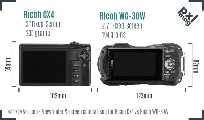 Ricoh CX4 vs Ricoh WG-30W Screen and Viewfinder comparison