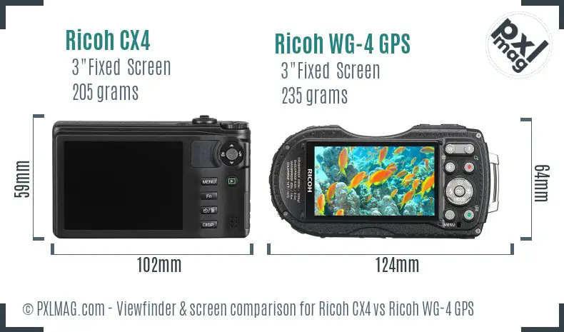Ricoh CX4 vs Ricoh WG-4 GPS Screen and Viewfinder comparison