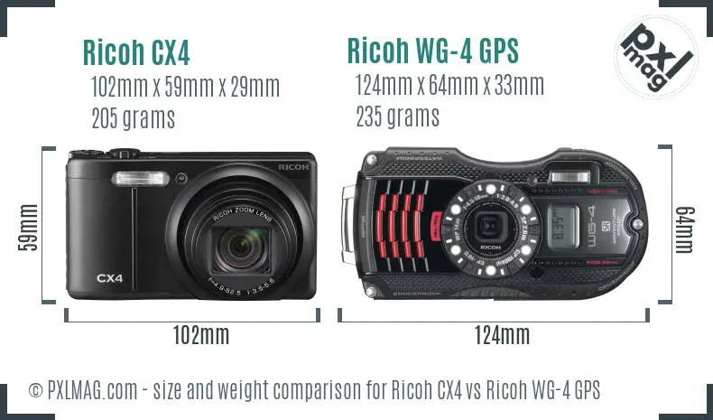 Ricoh CX4 vs Ricoh WG-4 GPS size comparison