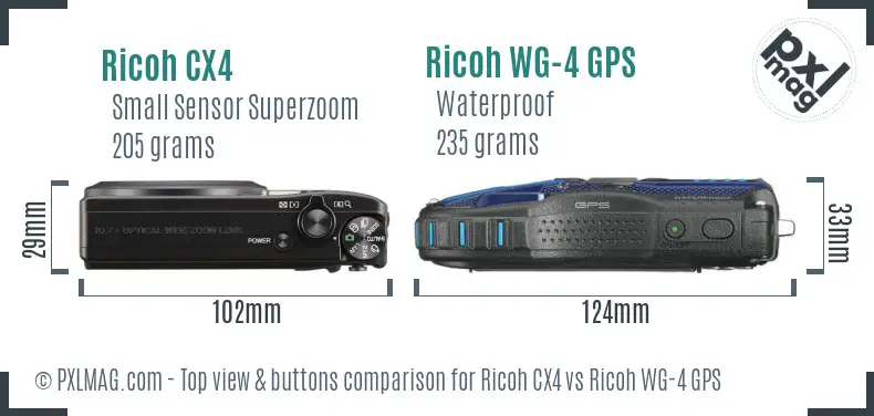 Ricoh CX4 vs Ricoh WG-4 GPS top view buttons comparison