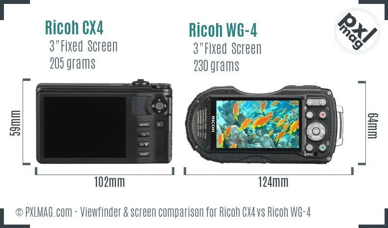 Ricoh CX4 vs Ricoh WG-4 Screen and Viewfinder comparison